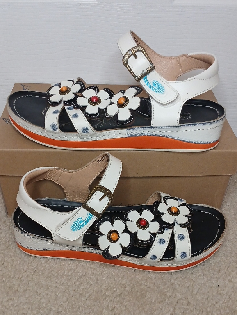 Spring Step L'Artiste White Leather Sandals Womens 9.5/40